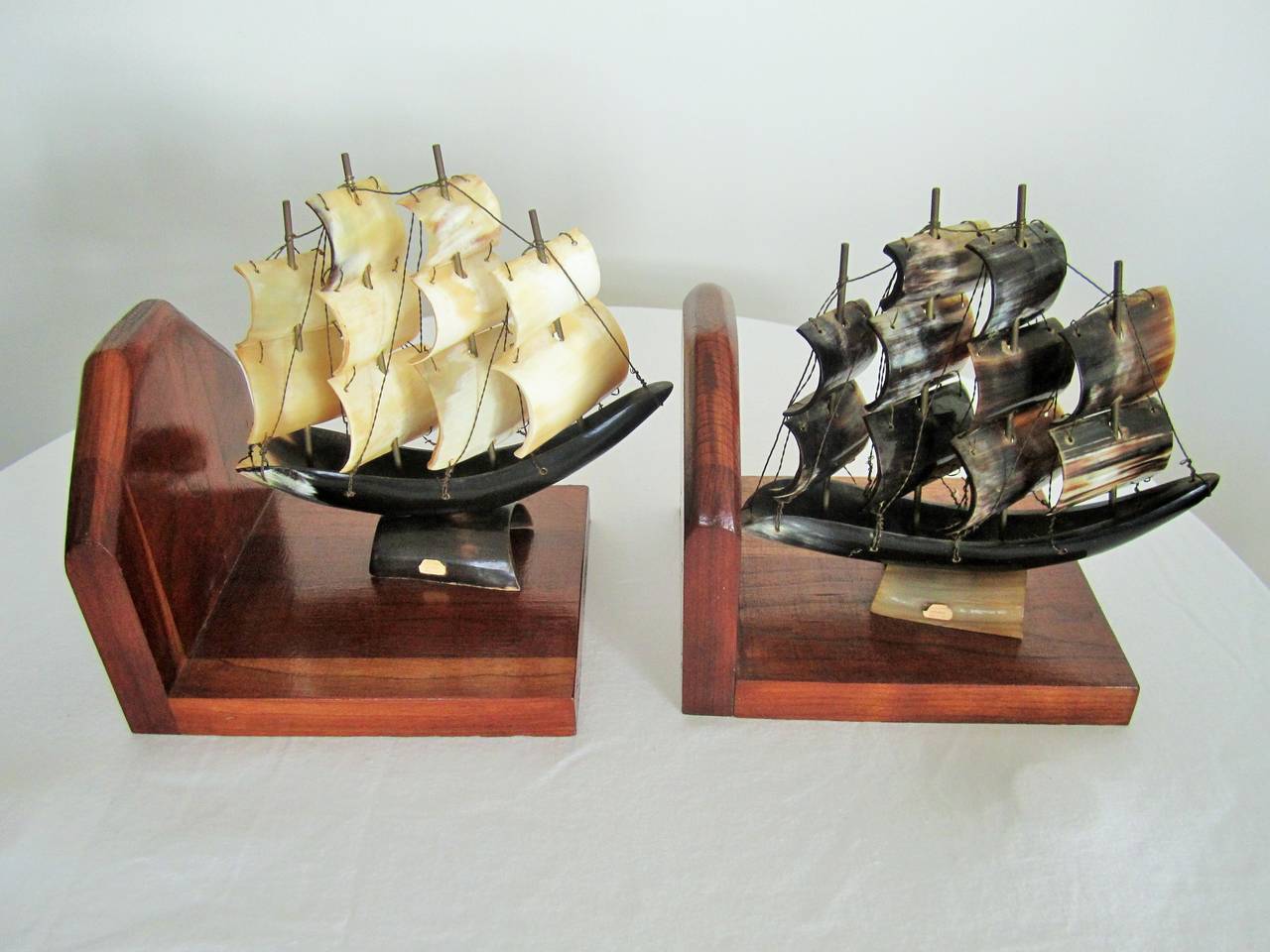 Vintage Pair of Italian Black and White Ship Bookends, Italy 3