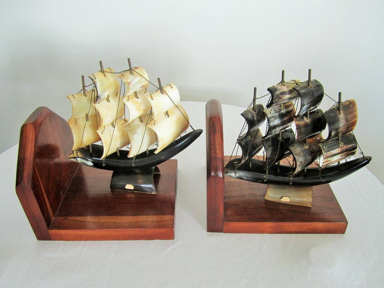 Vintage Pair of Italian Black and White Ship Bookends, Italy 4