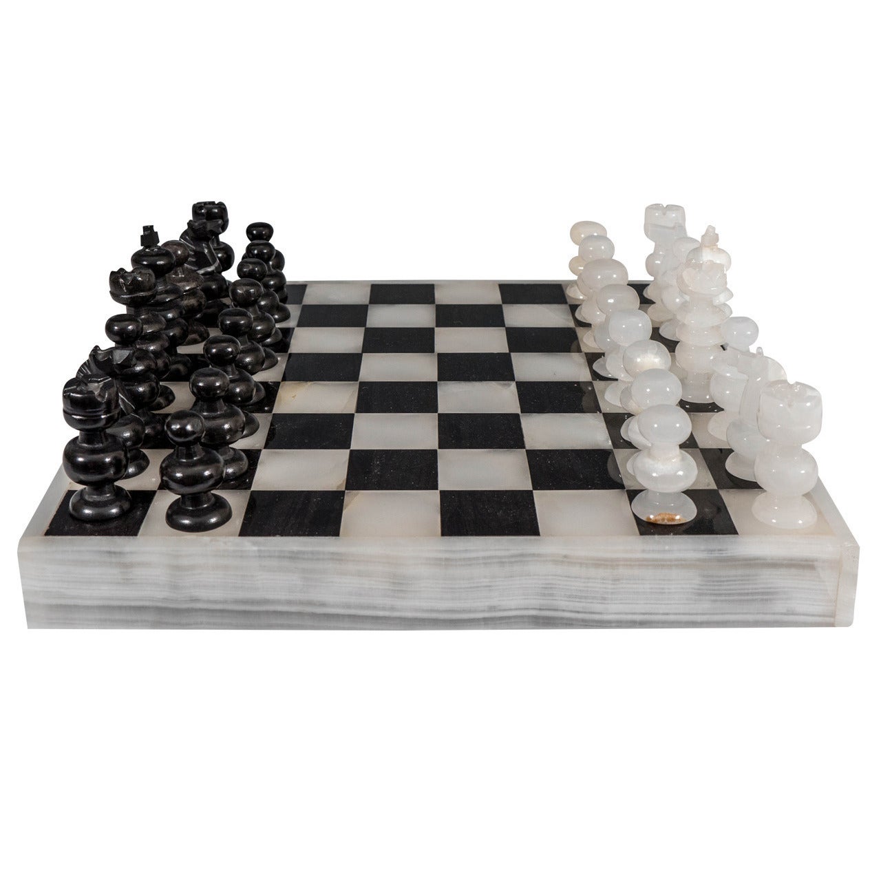 Italian Black and White Marble and Onyx Chess, Backgammon, and Tic-Tac-Toe Set