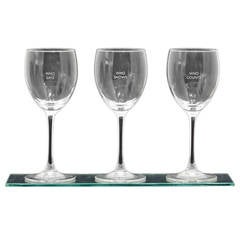 Vintage Set of Three Engraved Chablis Wine Glasses with Display Shelf by Louise Lawler
