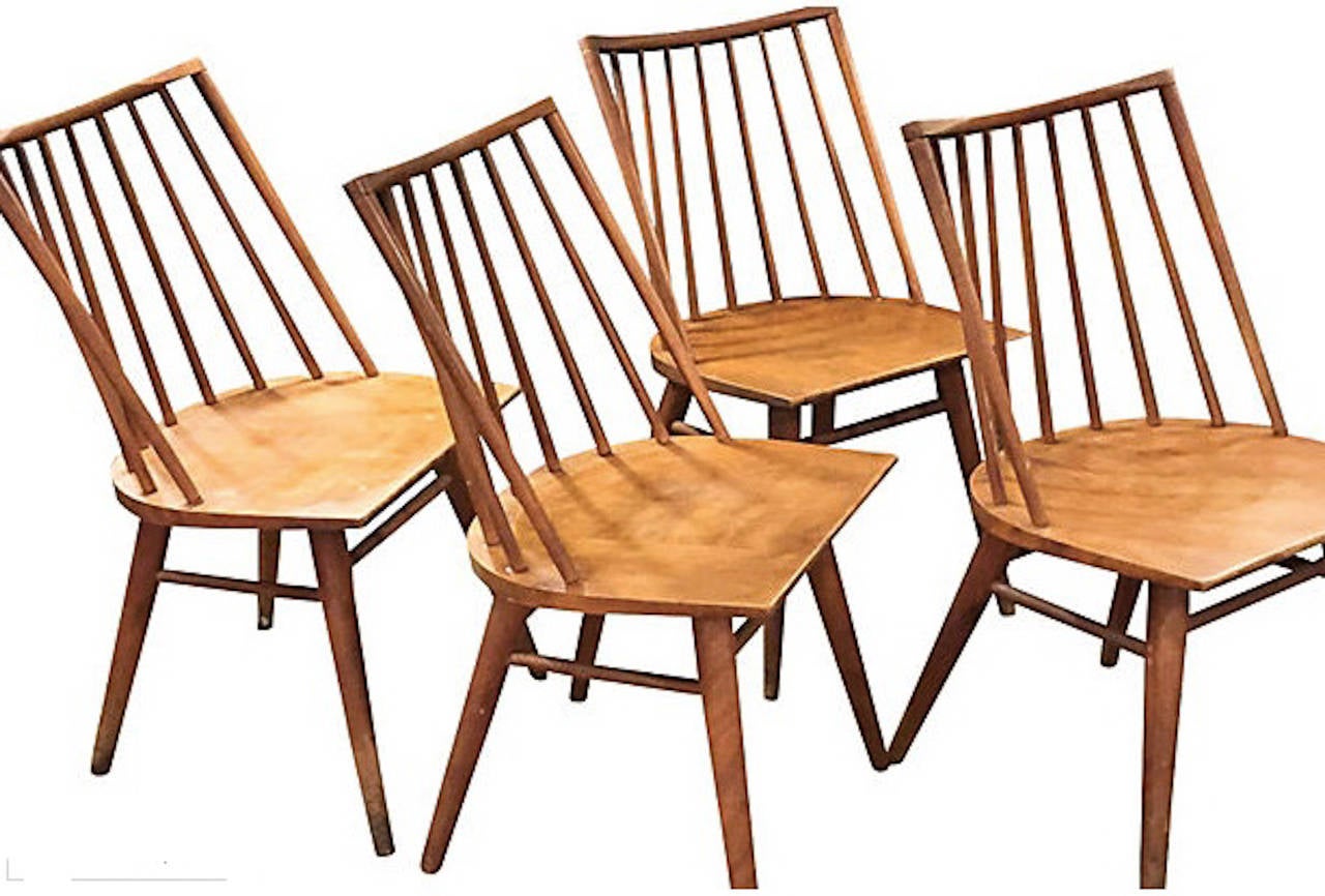 Windsor Style.  All four chairs are signed.  Maple Wood.