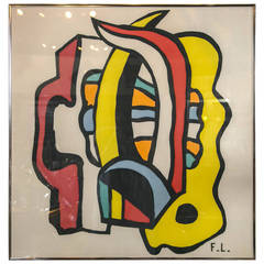 Fernand Leger Signed and Numbered 53/250 Scarf in Silver Metal Frame