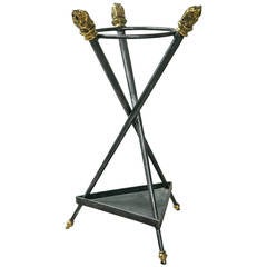 Mid-Century Umbrella/Cane Stand with Lion's Head Finials and Claw Feet