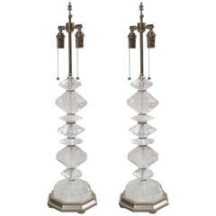 Pair of Octagonal Hand-Cut Rock Crystal Table Lamps