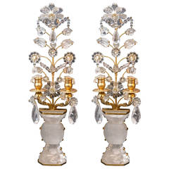 Pair of Hand-Cut Small Bagues Style Rock Crystal Wall Lights