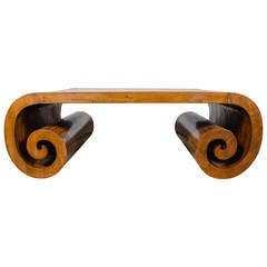 19th Century Chinese Scroll Base Cocktail Table in Camphor and Olivewood