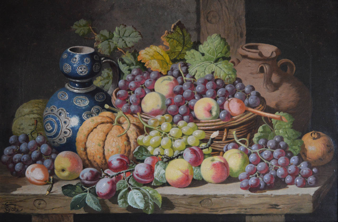 "Still Life of Fruit, " Oil on Canvas by Charles Thomas Bale