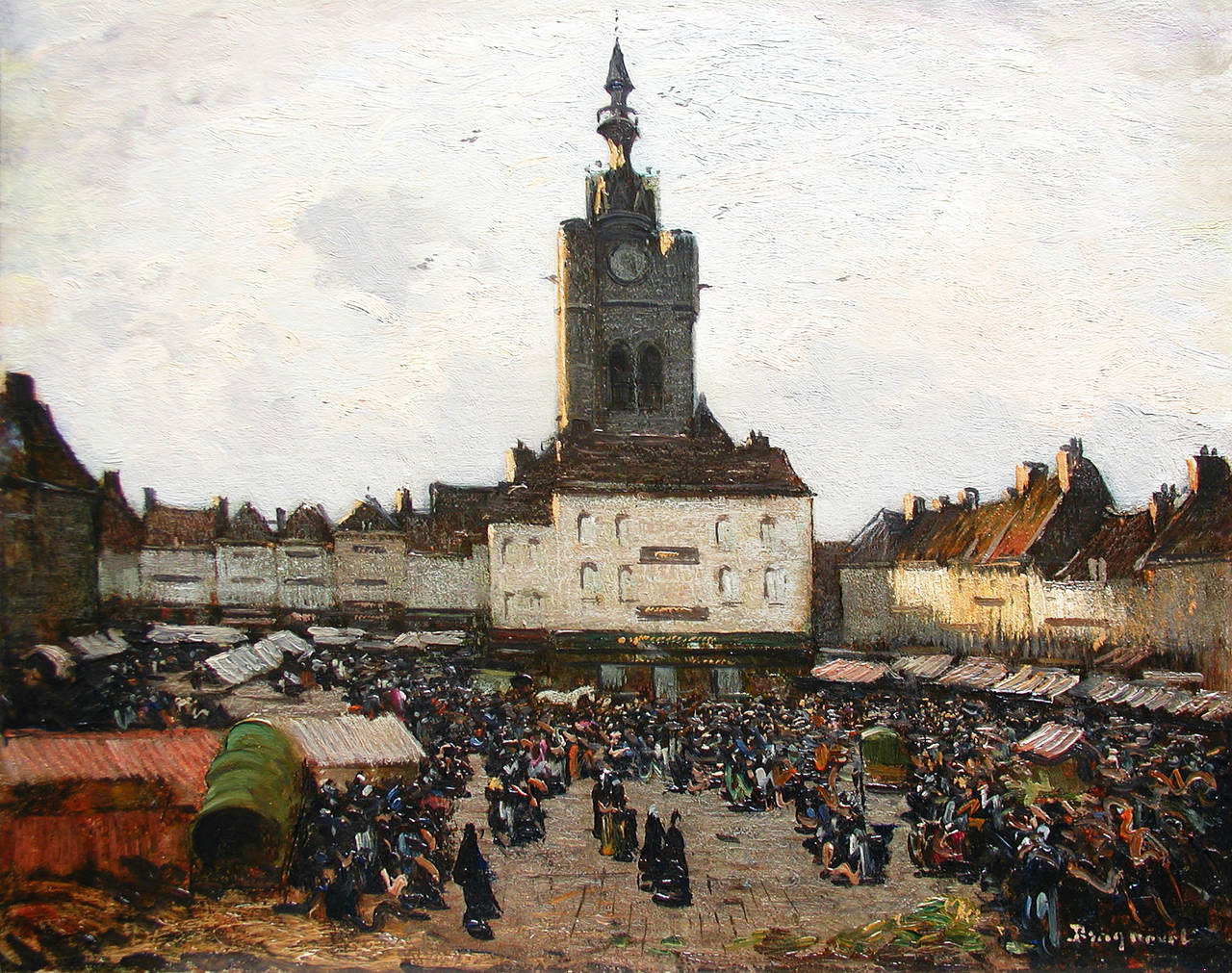 "The Marketplace, Bethune" Oil on Canvas by Louis Braquaval