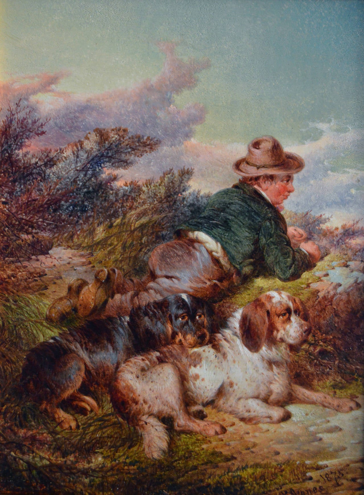 Paul Jones 
British, (fl. 1856-1888)
Faithful Companions 
Oil on panel, signed & dated 1875
Image size: 7 inches x 5½ inches 
Size including frame: 14 inches x 12½ inches

Paul Jones was the son of the equestrian artist Samuel John Egbert