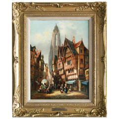 Antique Frankfurt Cathedral, Oil on Canvas by Henry Schafer