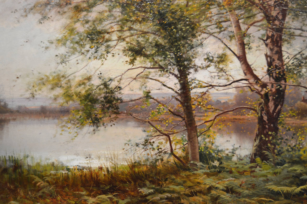 Victorian Woodland Lake, Large Scale Oil on Canvas by Ernest Parton For Sale