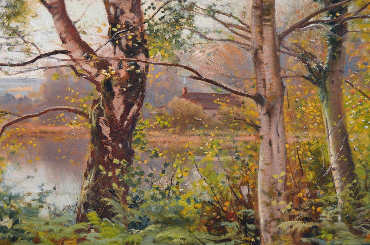 American Woodland Lake, Large Scale Oil on Canvas by Ernest Parton For Sale