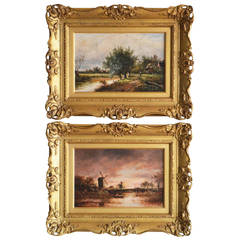 "A Country Cottage & By the Windmill," Pair of Oil on Canvases by Joseph Thors