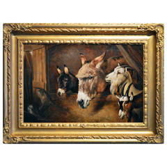 Antique "Farmyard Friends, " Oil on Canvas by Alfred Wheeler