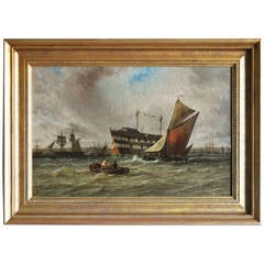 "Prison Hulk & Shipping off the Portsmouth Coast" Oil on Canvas, George Gregory
