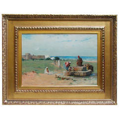 "Women Drawing Water, Agadir (?), " Oil on Panel by Edward Aubrey Hunt