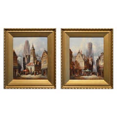 "Bruges & Dortrecht, " Pair of Oil on Canvases by Henry Schafer