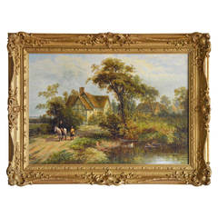 Antique "Well Known Farm, Kings Heath near Branwood Ford" Oil on Canvas by Thomas Thomas