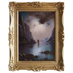 "Moonlit Fjord" Oil on Canvas by Nils H Christiansen