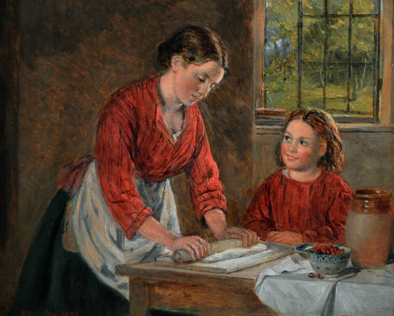 William Hemsley 
British, (1819-1906)
Cherry Pie 
Oil on panel, signed
Image size: 6½ inches x 7¾ inches 
Size including frame: 10¾ inches x 12 inches

William Hemsley was the son of an architect who was born in London. He initially trained