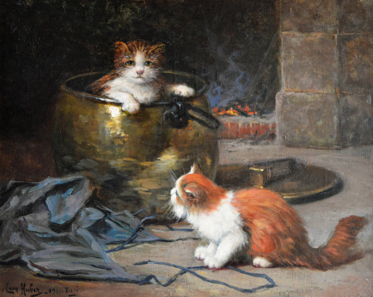 Leon Charles Huber
French, (1858-1928)
The Copper Cauldron
Oil on canvas, signed & dated 1917, Paris
Image size: 20 inches x 25 inches 
Size including frame: 29¼ inches x 34½ inches

Leon Charles Huber, also known as Leo was born on 11