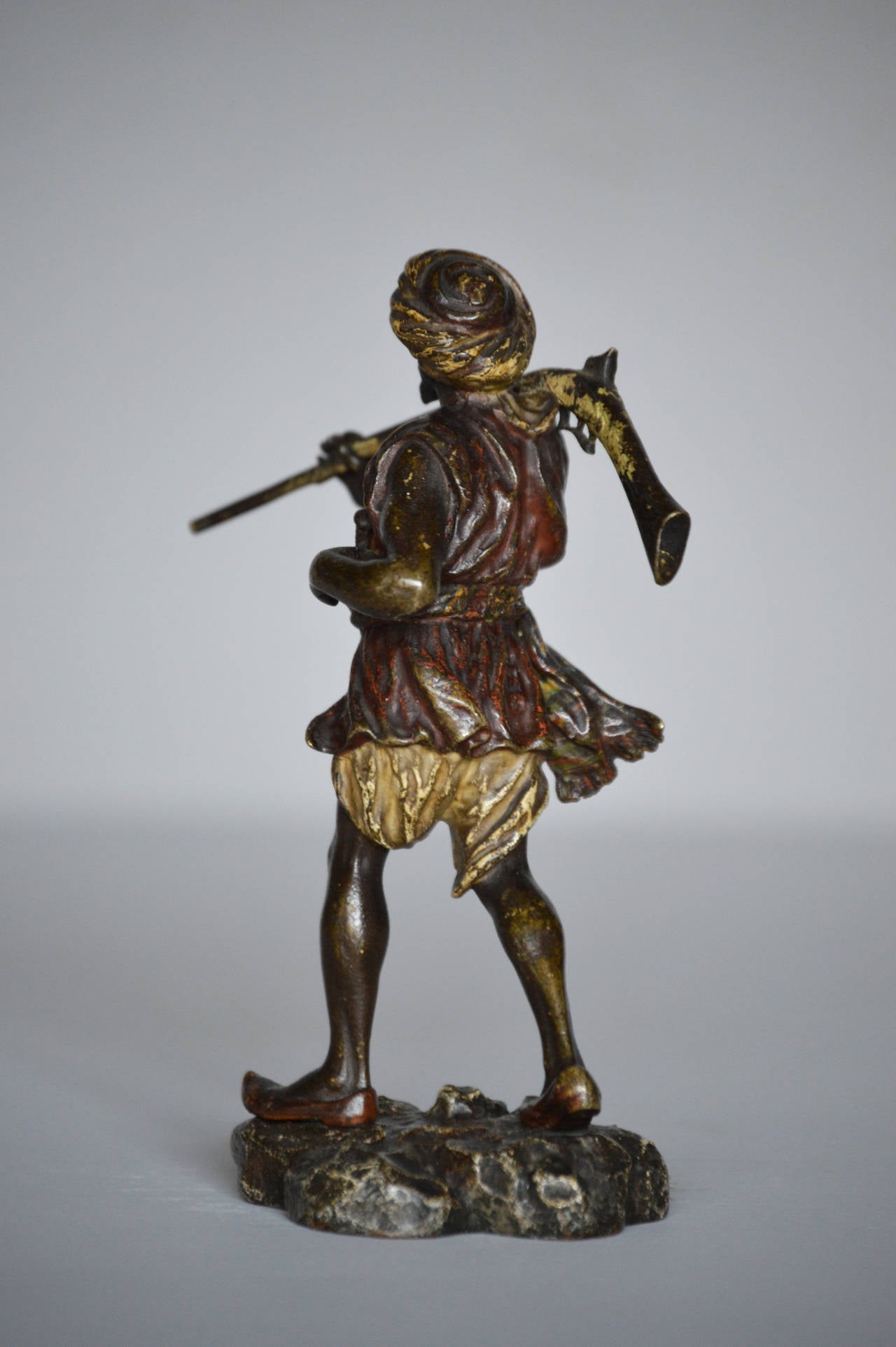 Cold-Painted Cold Painted Bronze Sculpture of an Arab Warrior by Bergman