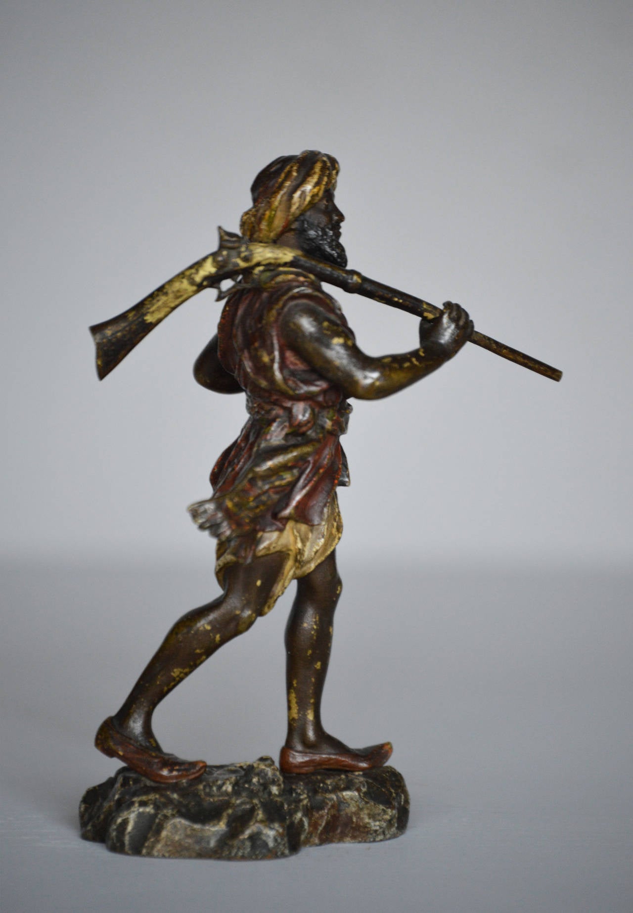 19th Century Cold Painted Bronze Sculpture of an Arab Warrior by Bergman