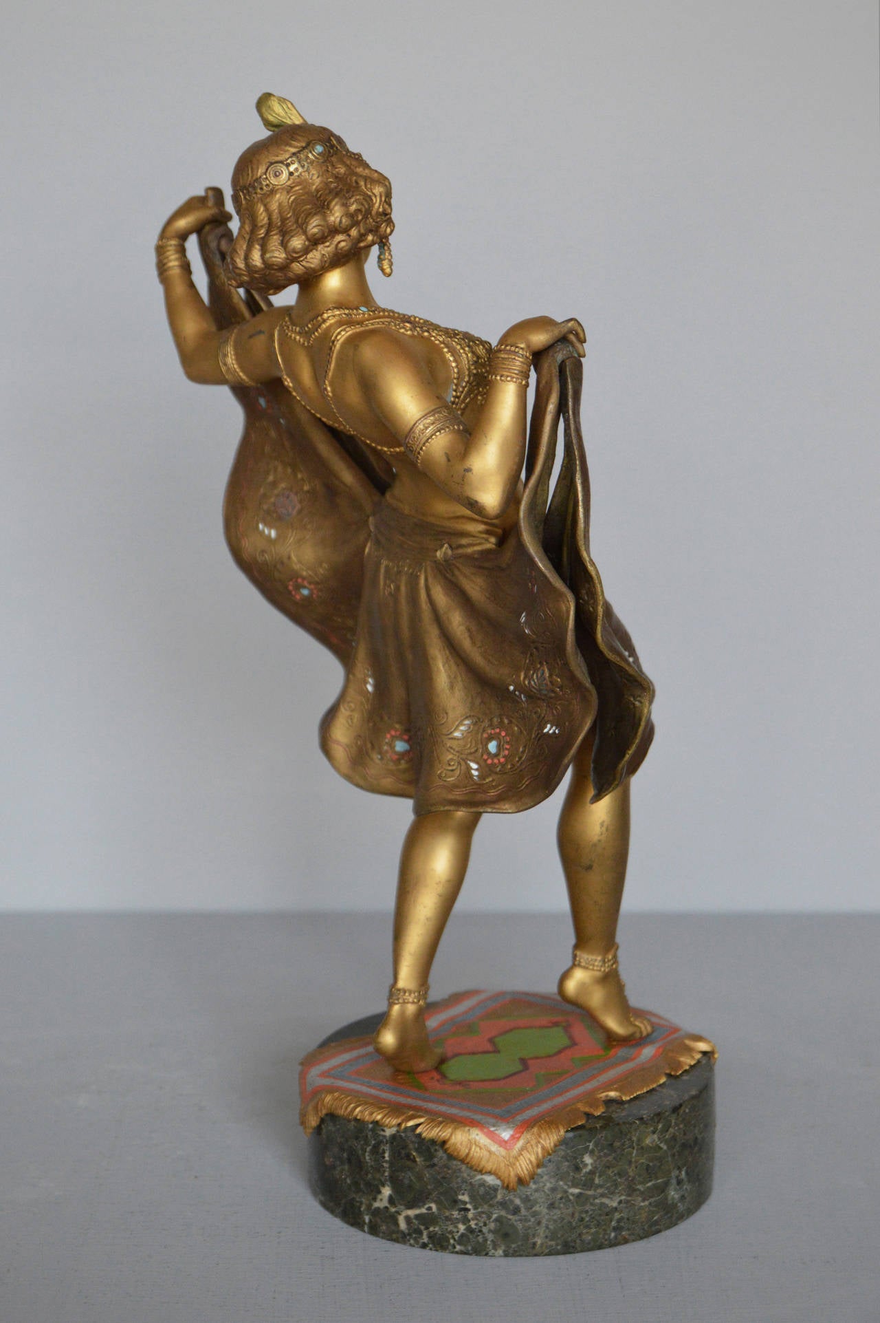 Cold-Painted Windy Day, Cold Painted Bronze Sculpture by Bergman For Sale
