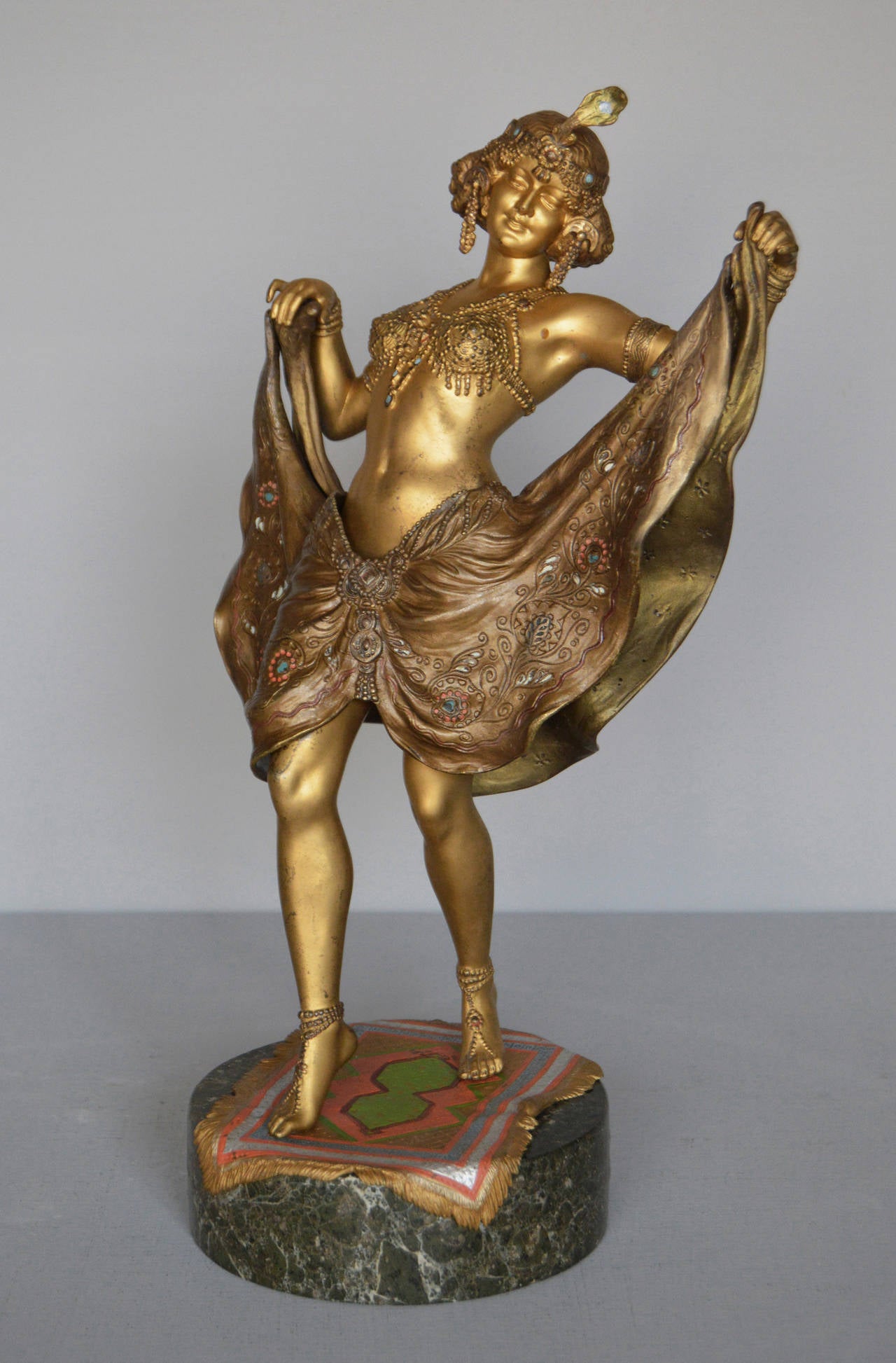 19th Century Windy Day, Cold Painted Bronze Sculpture by Bergman For Sale
