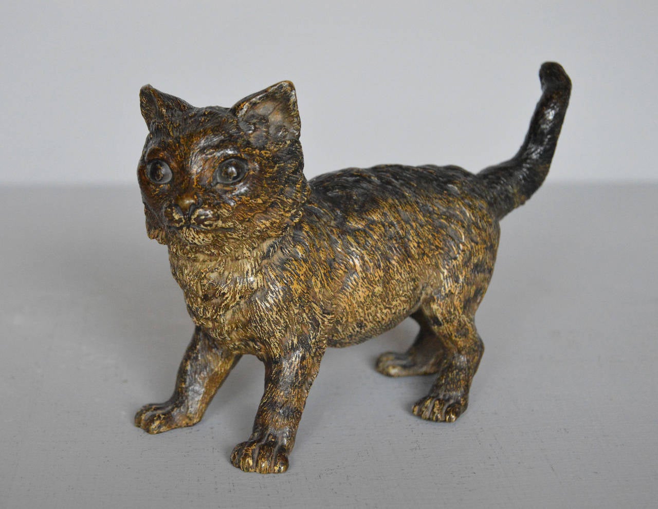 A good quality late 19th century sculpture of a cat with fine hand finished detail, or rare large size. Stamped ‘FB’ and ‘GESCHUTZT’ to the underside.

Height: 4½ inches
Width: 7 inches

Reference: Antique Vienna Bronzes by Josef Zobel, p72, 79