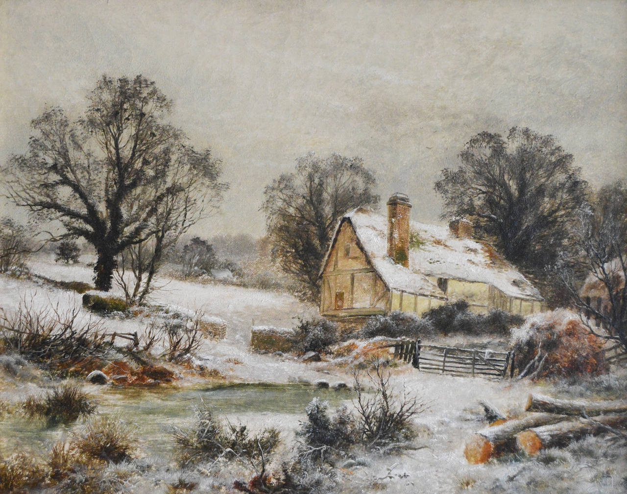Edgar Longstaffe
British, (1852-1933)
Peter’s Cottage 
Oil on canvas, signed with monogram & dated 1894 
Image size: 12 inches x 15 inches 
Size including frame: 16¼ x 19¼ inches

Edgar Longstaffe was a landscape artist born near Derby in