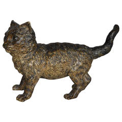 Large 19th Century Austrian Cold-Painted Bronze Sculpture of a Cat