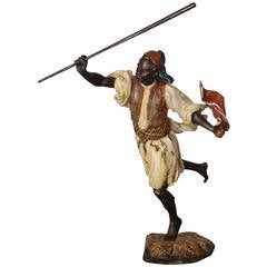 Cold-Painted Bronze Sculpture of a Moorish Warrior by Bergman