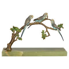 Vintage Early 20th Century Austrian Cold Painted Bronze Budgerigar Sculpture
