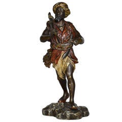 Antique Cold Painted Bronze Sculpture of an Arab Warrior by Bergman