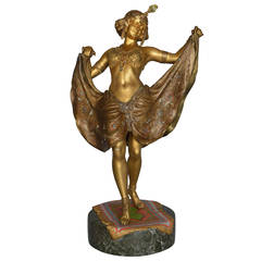 Antique Windy Day, Cold Painted Bronze Sculpture by Bergman