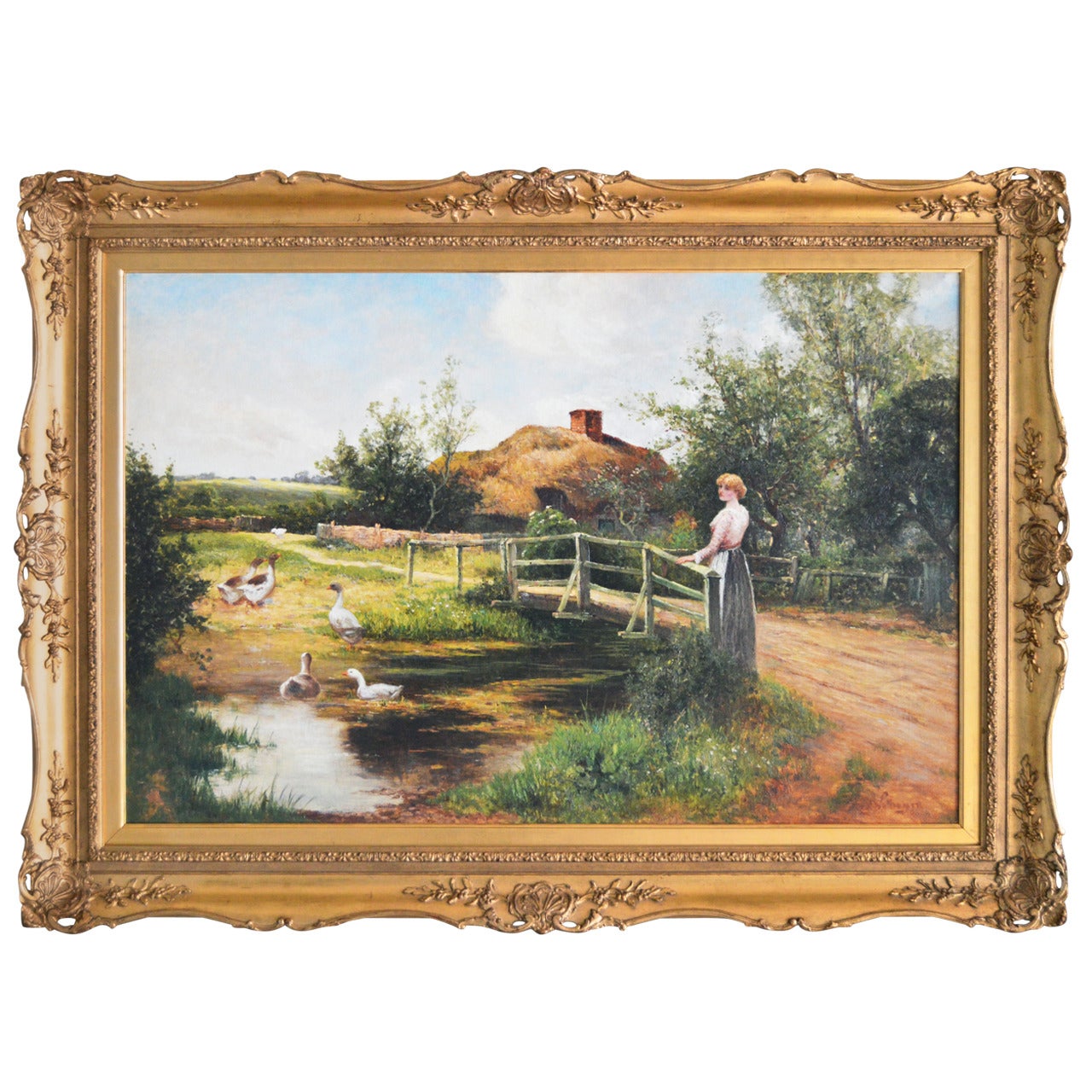 "By the Pond, " Oil on Canvas by Ernest Walbourn For Sale