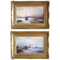 "Tantaloon Castle" and "A Fresh Breeze, " Oil on Canvas, Pair by Hubert Thornley