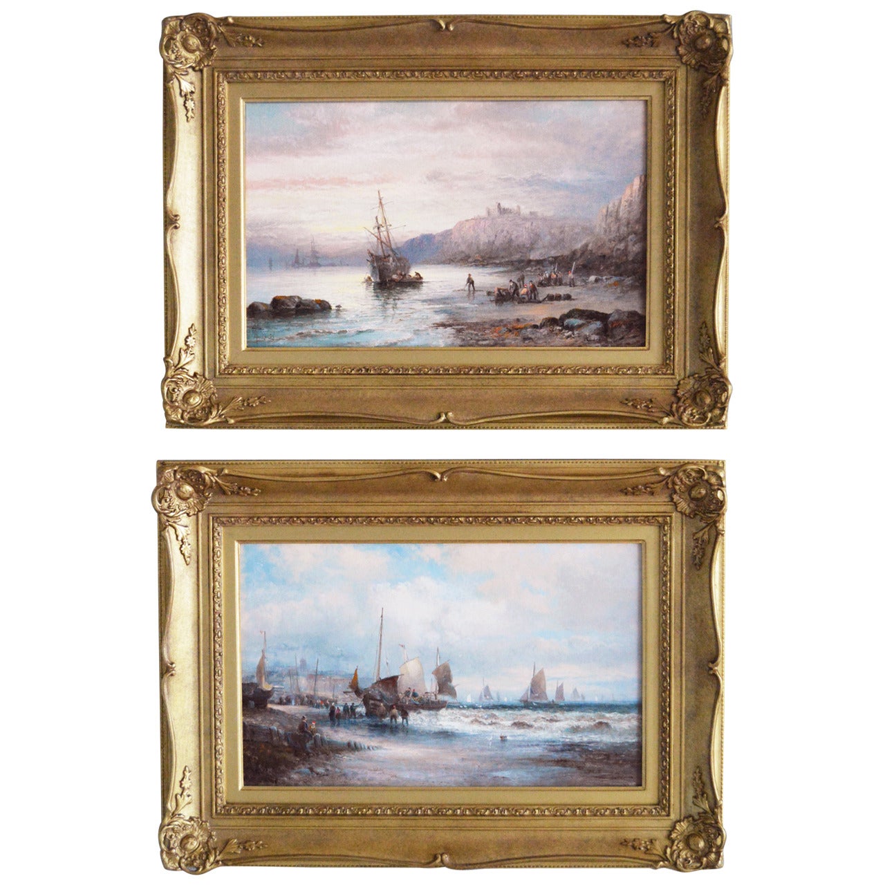 "Tantaloon Castle" and "A Fresh Breeze, " Oil on Canvas, Pair by Hubert Thornley For Sale