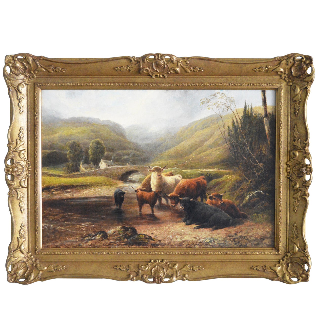 Cattle in the Highlands, Oil on Canvas by Robert Watson For Sale