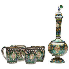Indian Jaipur Five-Piece Enamelled Parcel-Gilt Silver Drinks Set, 20th Century 6