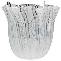 Vintage Italian Venini Fazzoletto Glass White Ribbon Vase 20th Century