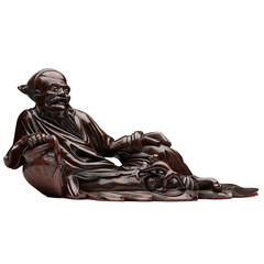 Antique Chinese Hardwood Reclining Immortal Figure, 18th - 19th Century 12
