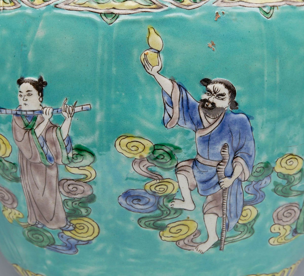 Glazed Antique Kangxi Mark Chinese Moulded Turquoise Ground Lidded Jar, 19th Century