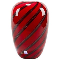 Italian Murano Gino Cenedese Signed Red Art Glass Vase