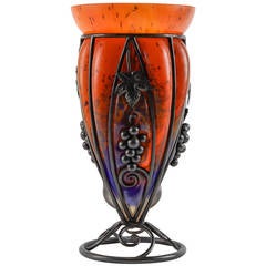 French Le Verre Francais Metal Mounted Art Glass Vase