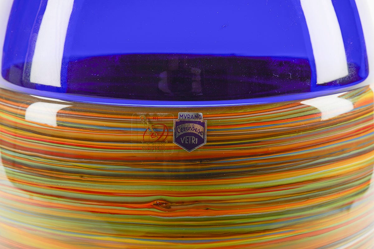 Italian Murano Gino Cenedese Signed Swirl Design Blue Art Glass Vase In Excellent Condition In Bishop's Stortford, Hertfordshire