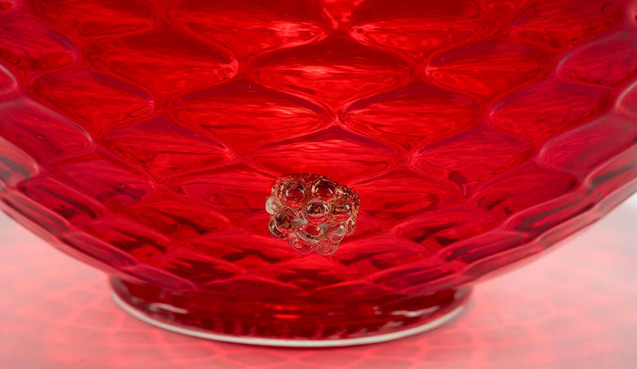 Italian Murano Red Art Glass Bowl with Berry Applications 2