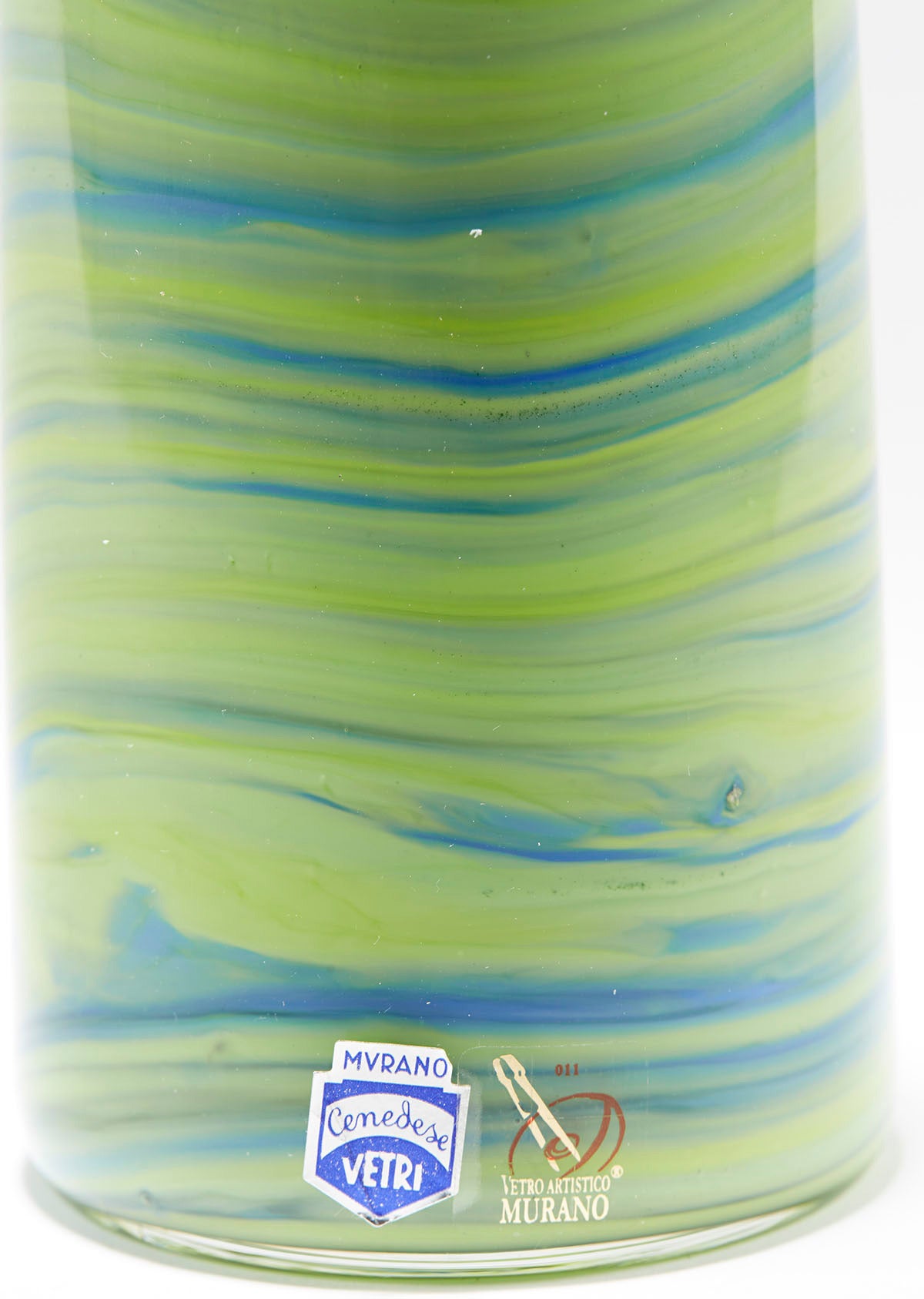 Italian Murano Gino Cenedese Signed Green Marbled Bottle Vase 1