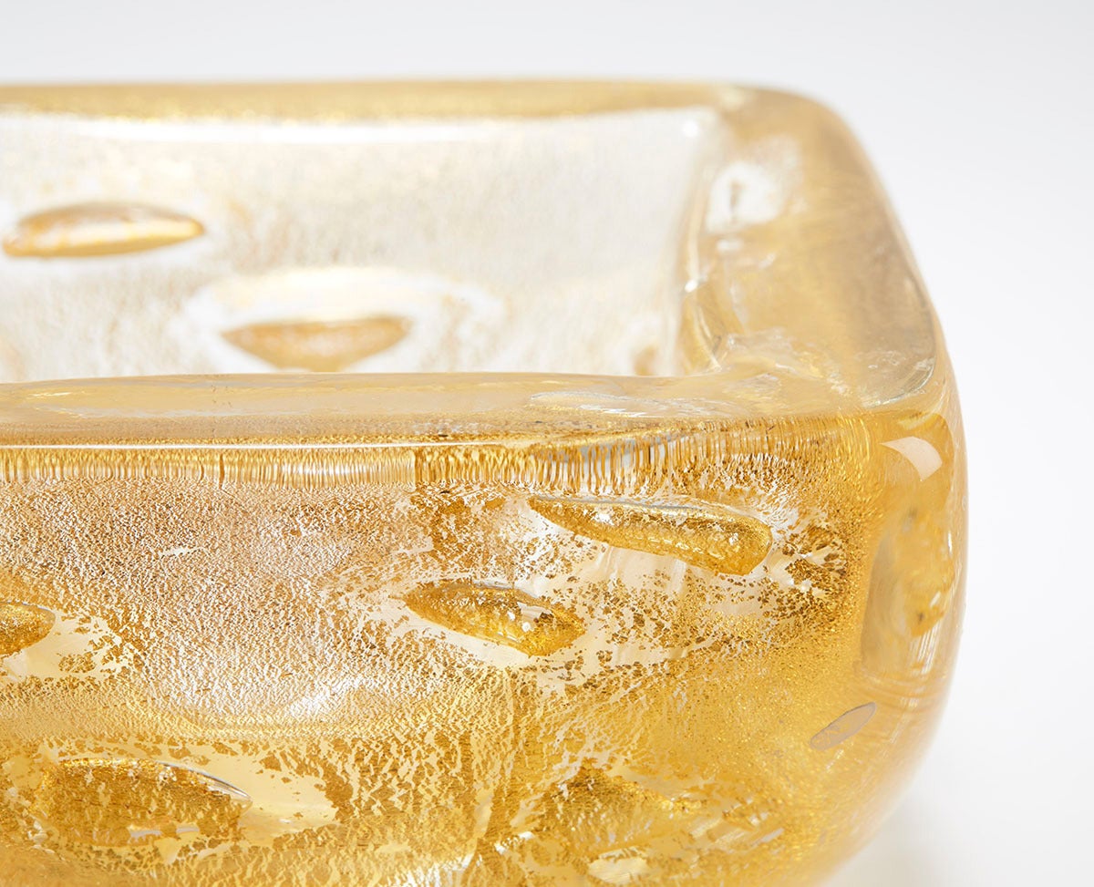 Murano Glass Italian Murano Heavily Made Gold Aventrine Art Glass Bowl